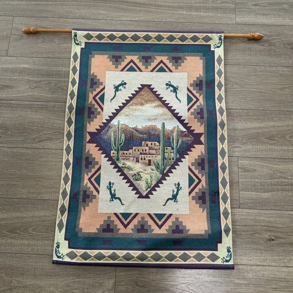Kokopelli Tapestry Wall Art Lizards‎ Desert Wooden Rod 37x25